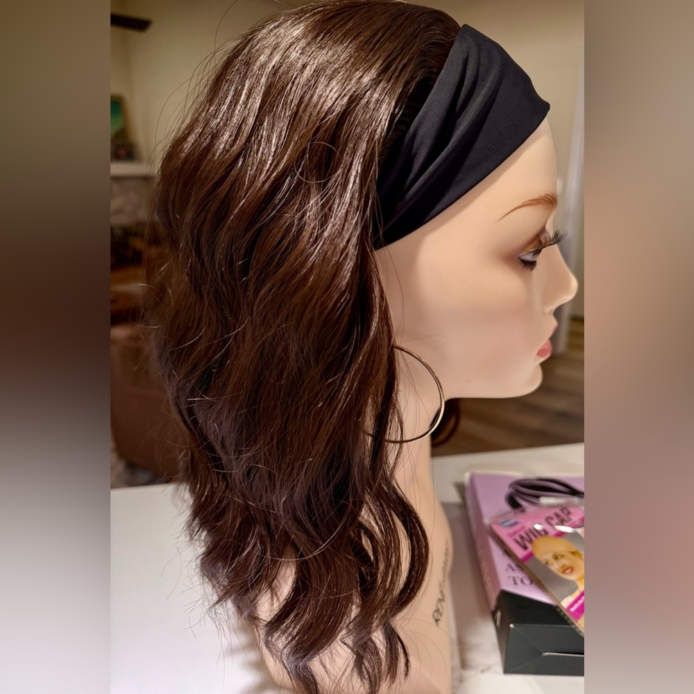 Dark Brown Wavy Headband Wig